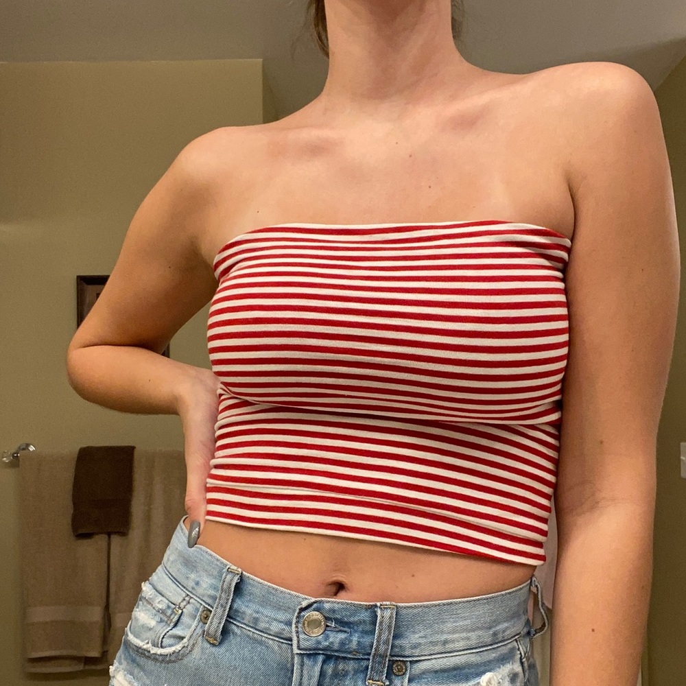 Red and white striped tube top